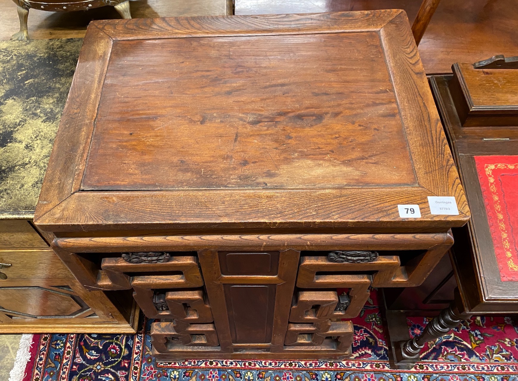 A Chinese elm console table, width 67cm, depth 50cm, height 91cm